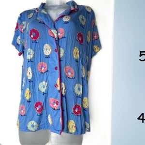 Munki Munki Nite Nite Blue Donut Pajama Sleep Top Large